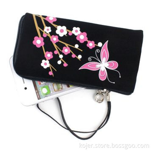 Velvet Zipper Cell Phone Pouches for iPhone with Quality Zipper Slider and Lanyard, Comes in Black